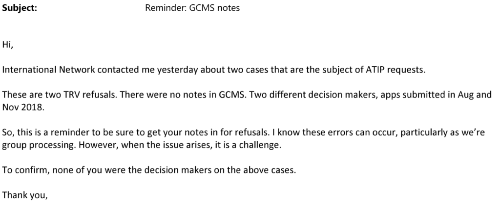 No GCMS notes for refusals due to bulk processing.