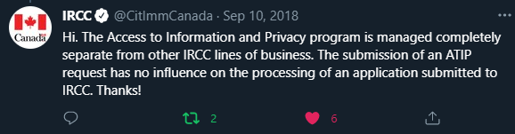 Official response from IRCC on Twitter