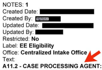 Eligibility Review notes entered by a Case Processing Agent. Recommended Pass