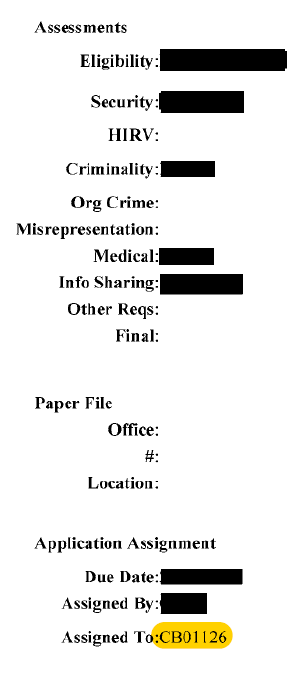 IRCC Officer code CB01126 as seen in the CBSA notes