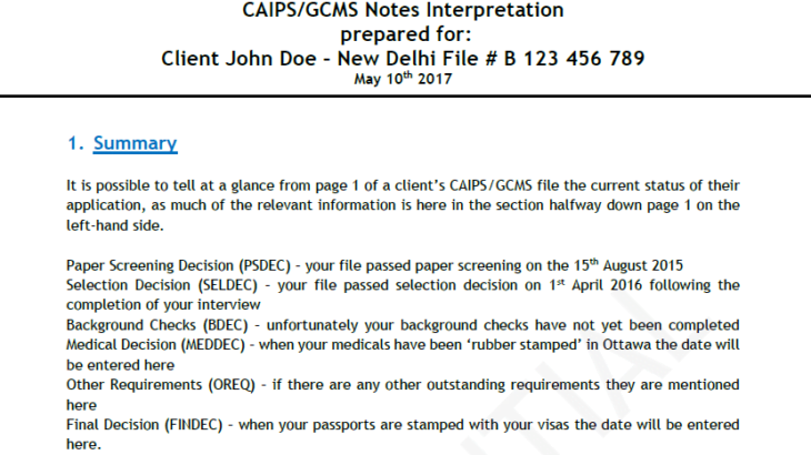 Sample interpretation of GCMS notes
