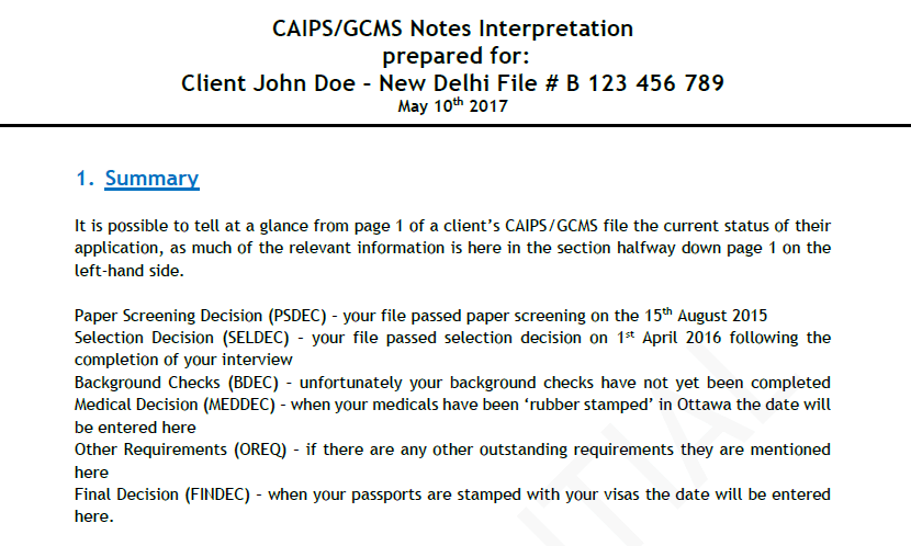 Sample interpretation of GCMS notes